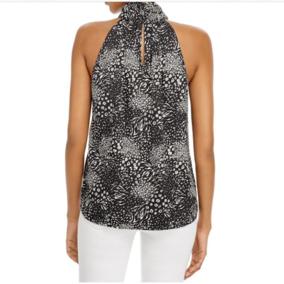 Joie Womens Top Black Animal Print Mock Neck Sleeveless Ruched Blouse Small - Picture 2 of 8
